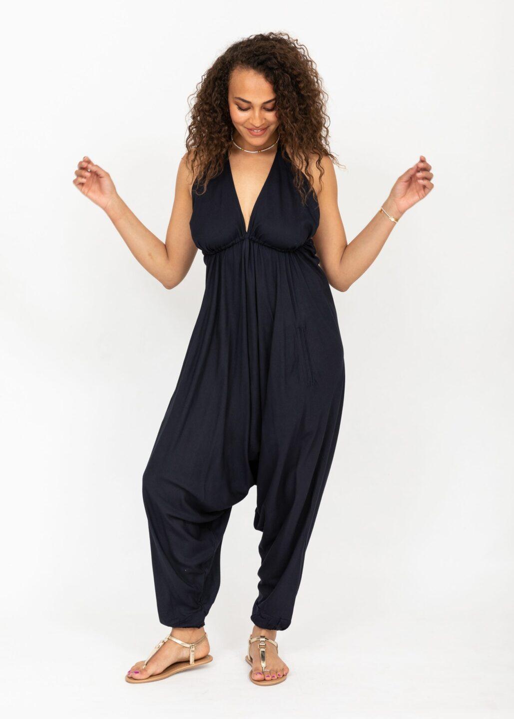 Halter Harem Jumpsuit Navy - likemary