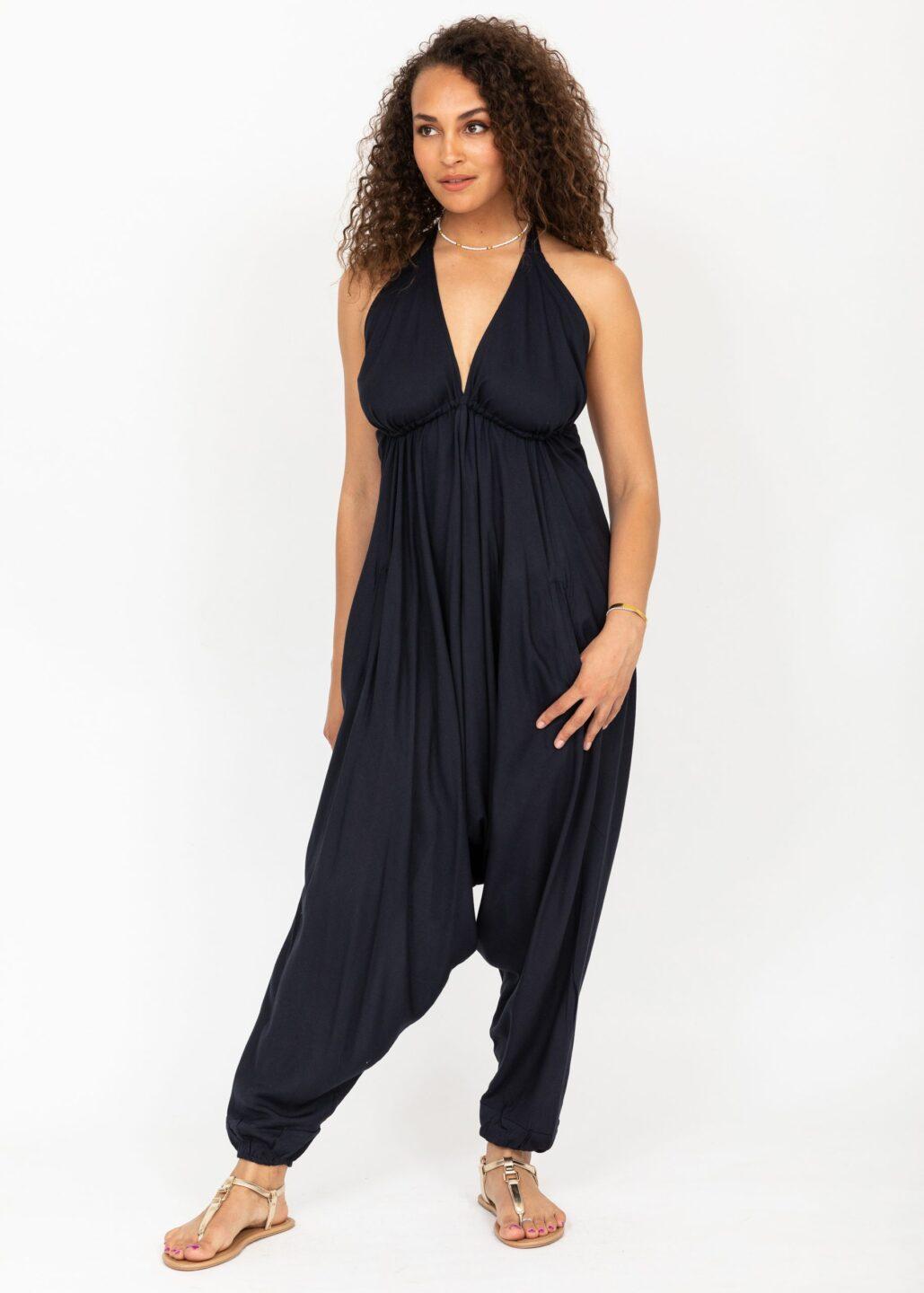Halter Harem Jumpsuit Navy - likemary