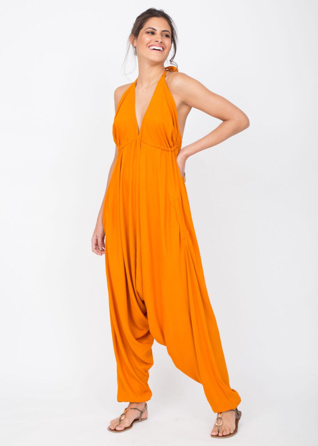 Halter Harem Jumpsuit Orange - likemary