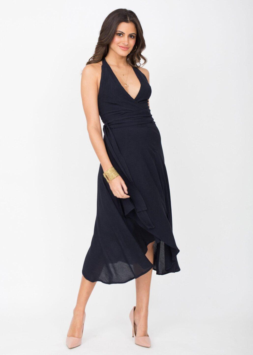 Halter Wrap Dress Navy Blue - likemary