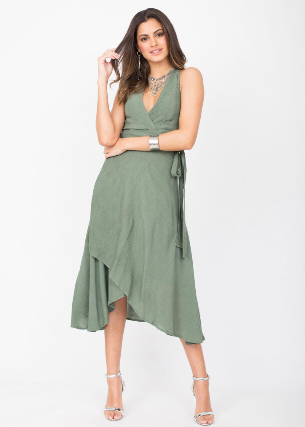 Halter Wrap Dress Verona Green - likemary