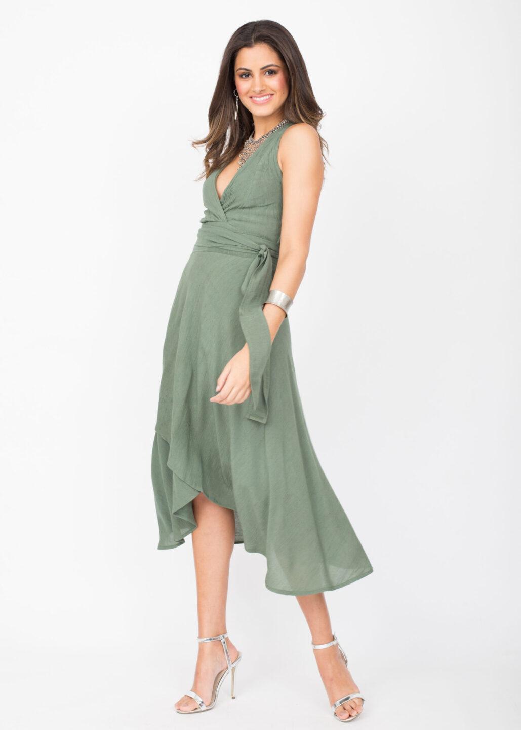 Halter Wrap Dress Verona Green - likemary