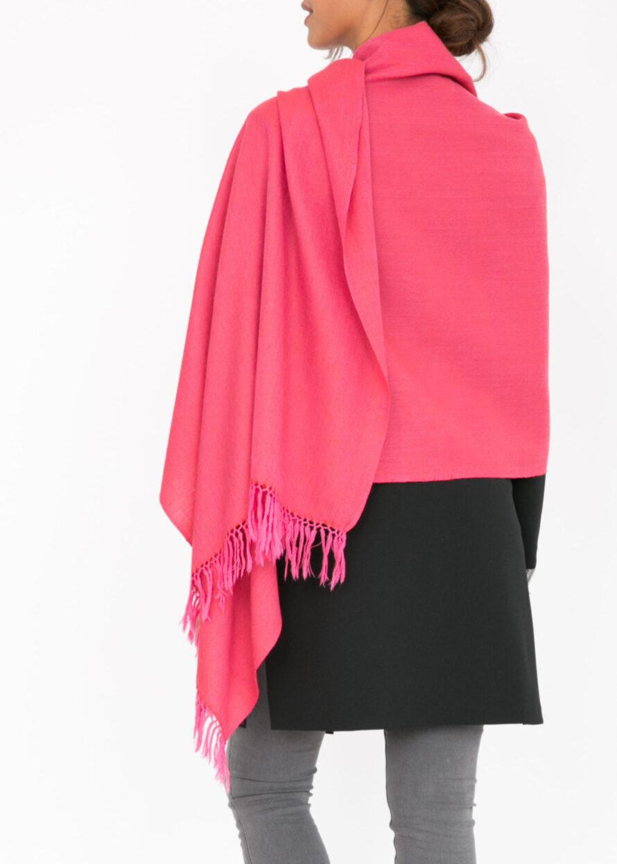 Handloom Merino Wool Herringbone Pashmina Scarf in Coral Pink Mix - likemary