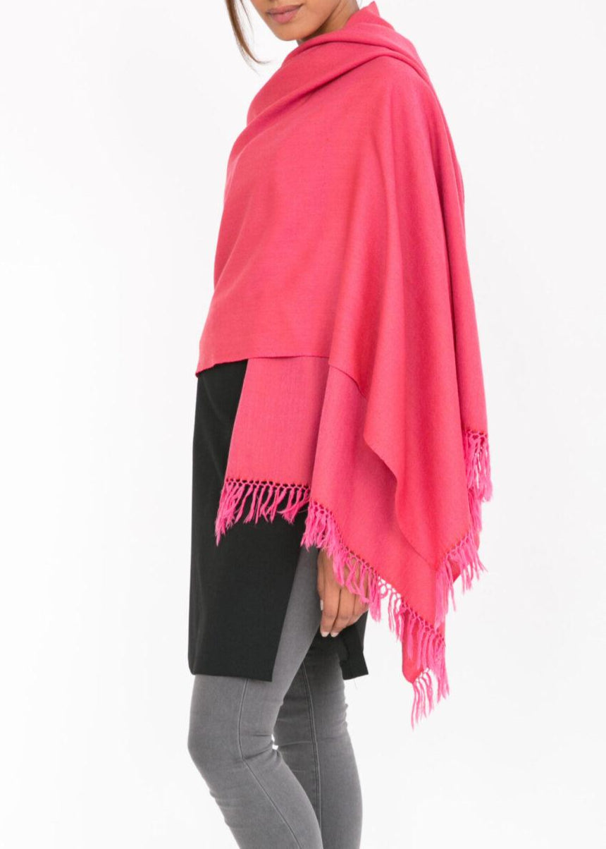 Handloom Merino Wool Herringbone Pashmina Scarf in Coral Pink Mix - likemary