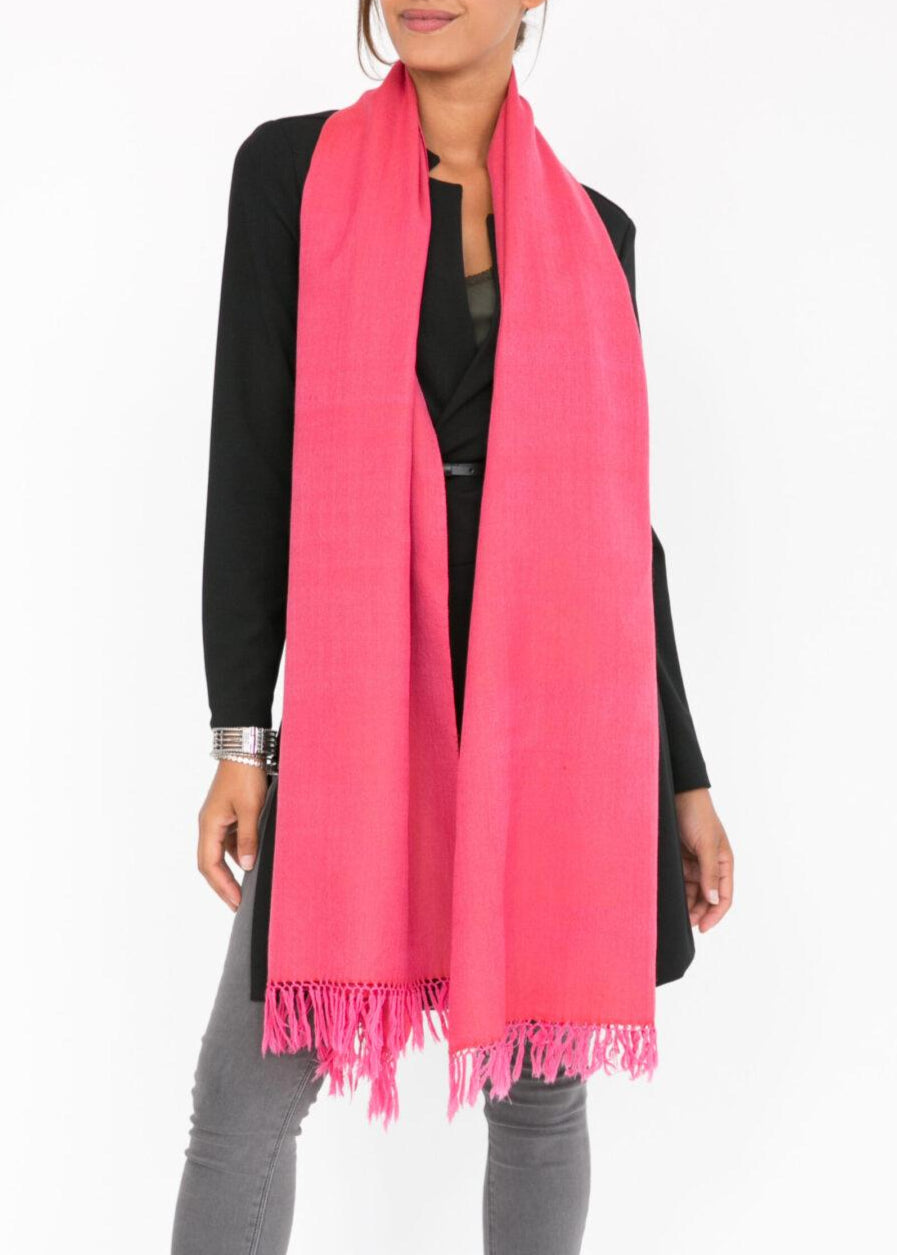 Handloom Merino Wool Herringbone Pashmina Scarf in Coral Pink Mix - likemary