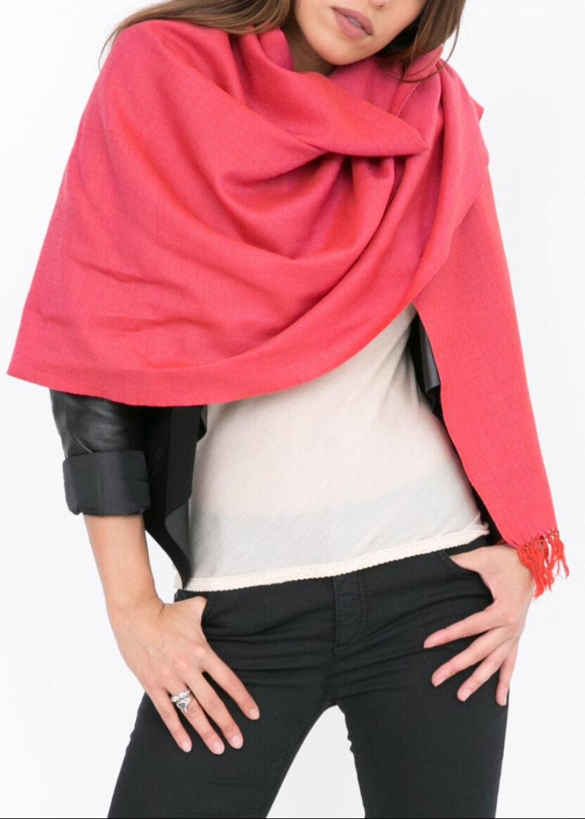 Handloom Merino Wool Herringbone Pashmina Scarf in Orange - Pink Mix - likemary