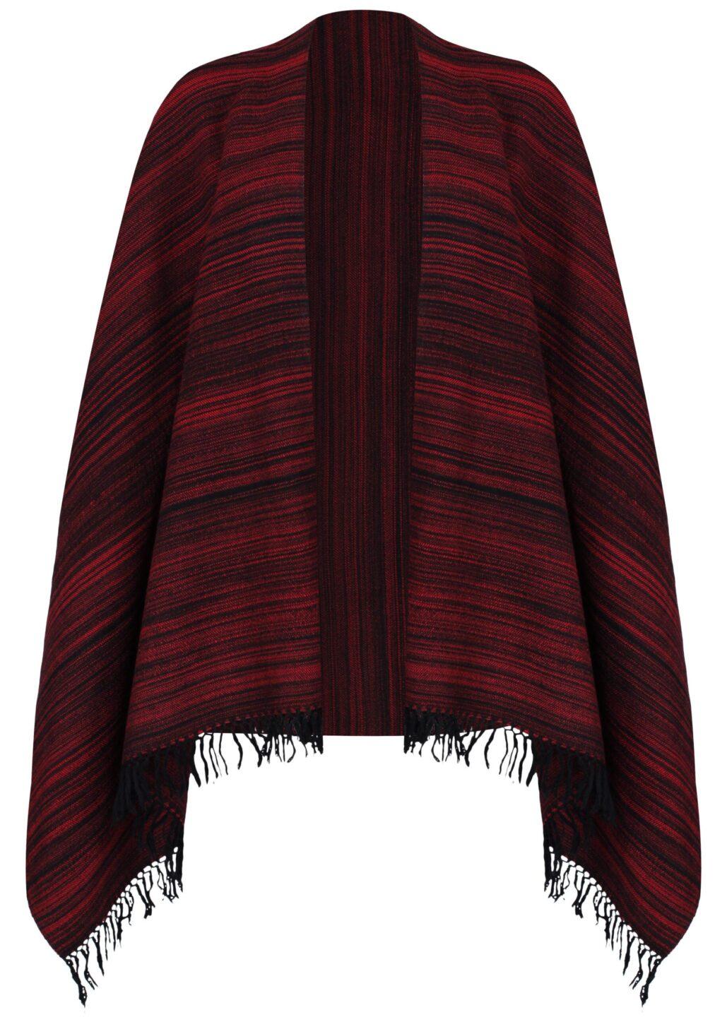 Handspun Merino Wool Oversized Mens Blanket Scarf in Stripes Red - likemary