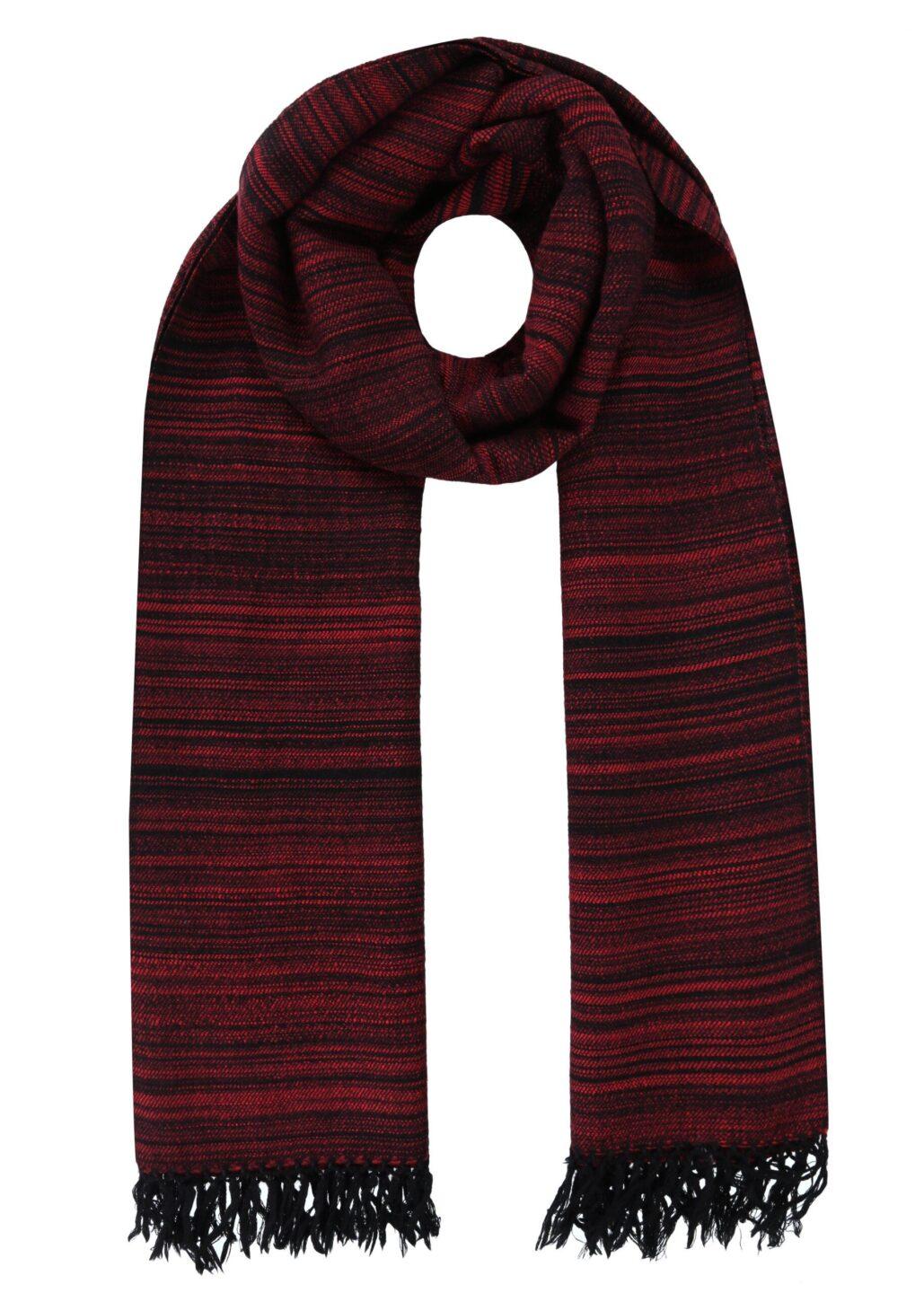 Handspun Merino Wool Oversized Mens Blanket Scarf in Stripes Red - likemary