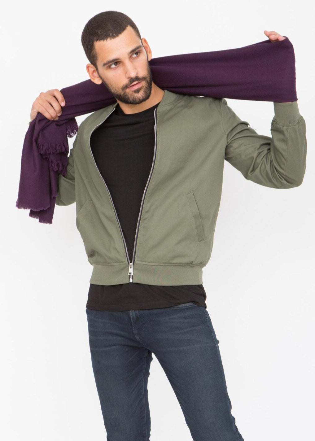 Handwoven Merino Wool Blanket Scarf for Men in Purple - likemary