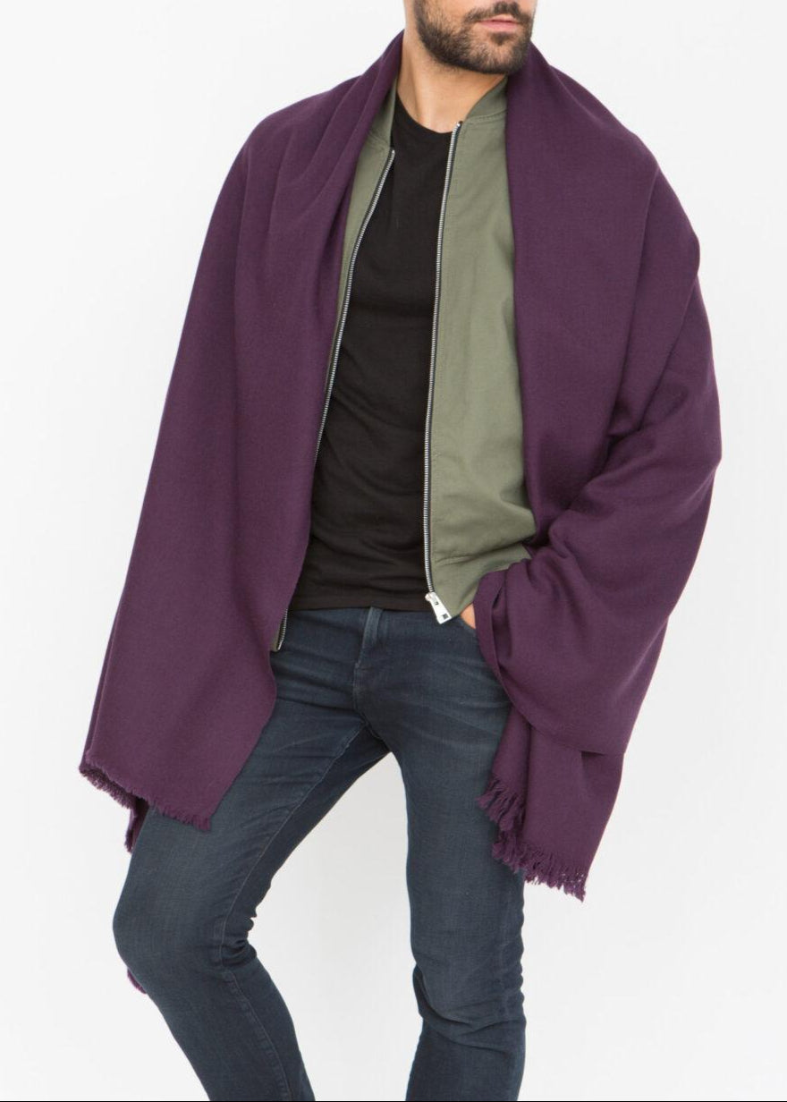 Handwoven Merino Wool Blanket Scarf for Men in Purple - likemary