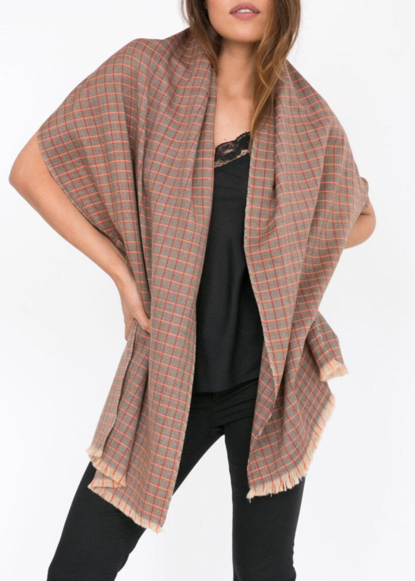 Handwoven Merino Wool Diamond Checks Scarf in Orange - likemary