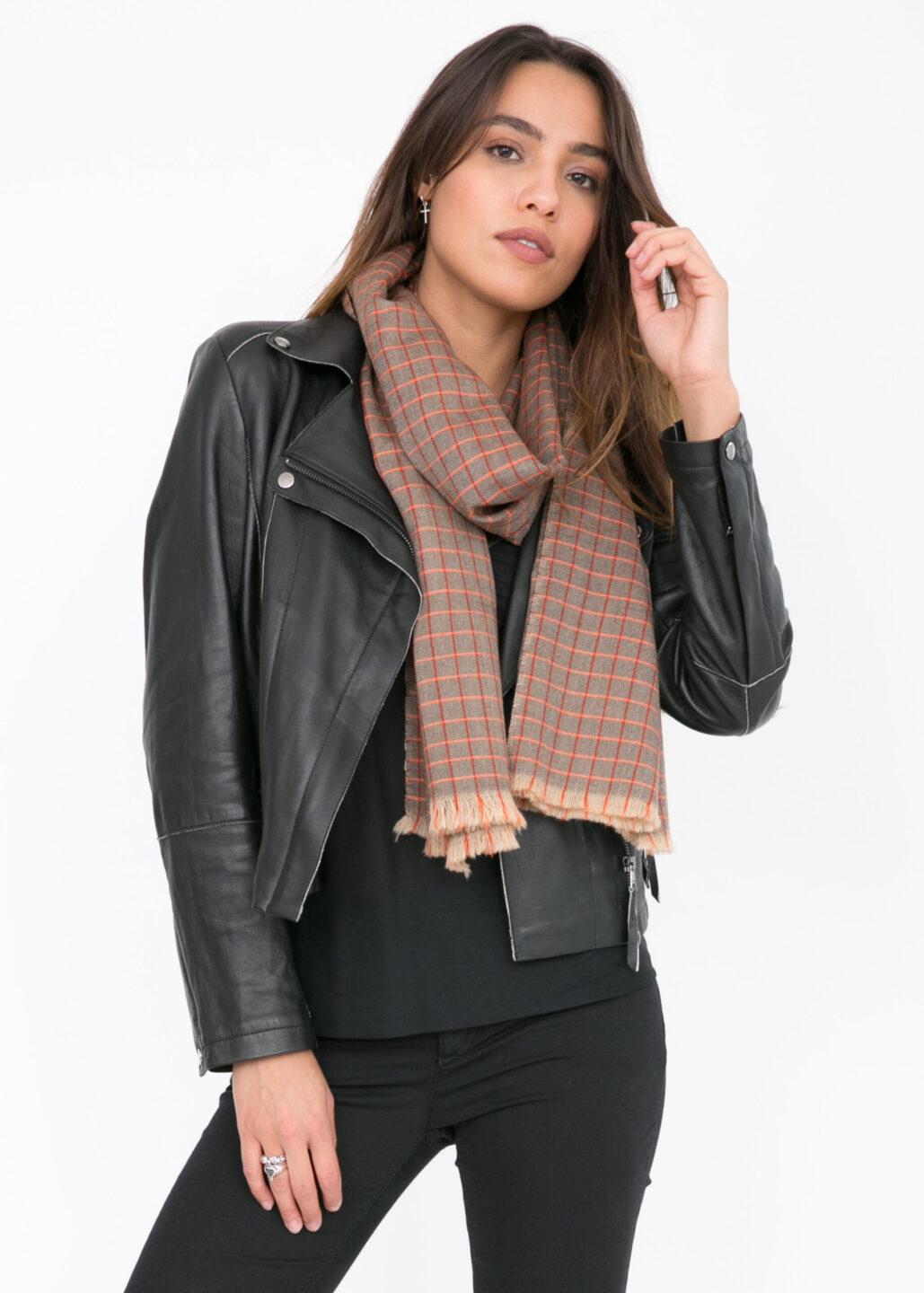 Handwoven Merino Wool Diamond Checks Scarf in Orange - likemary