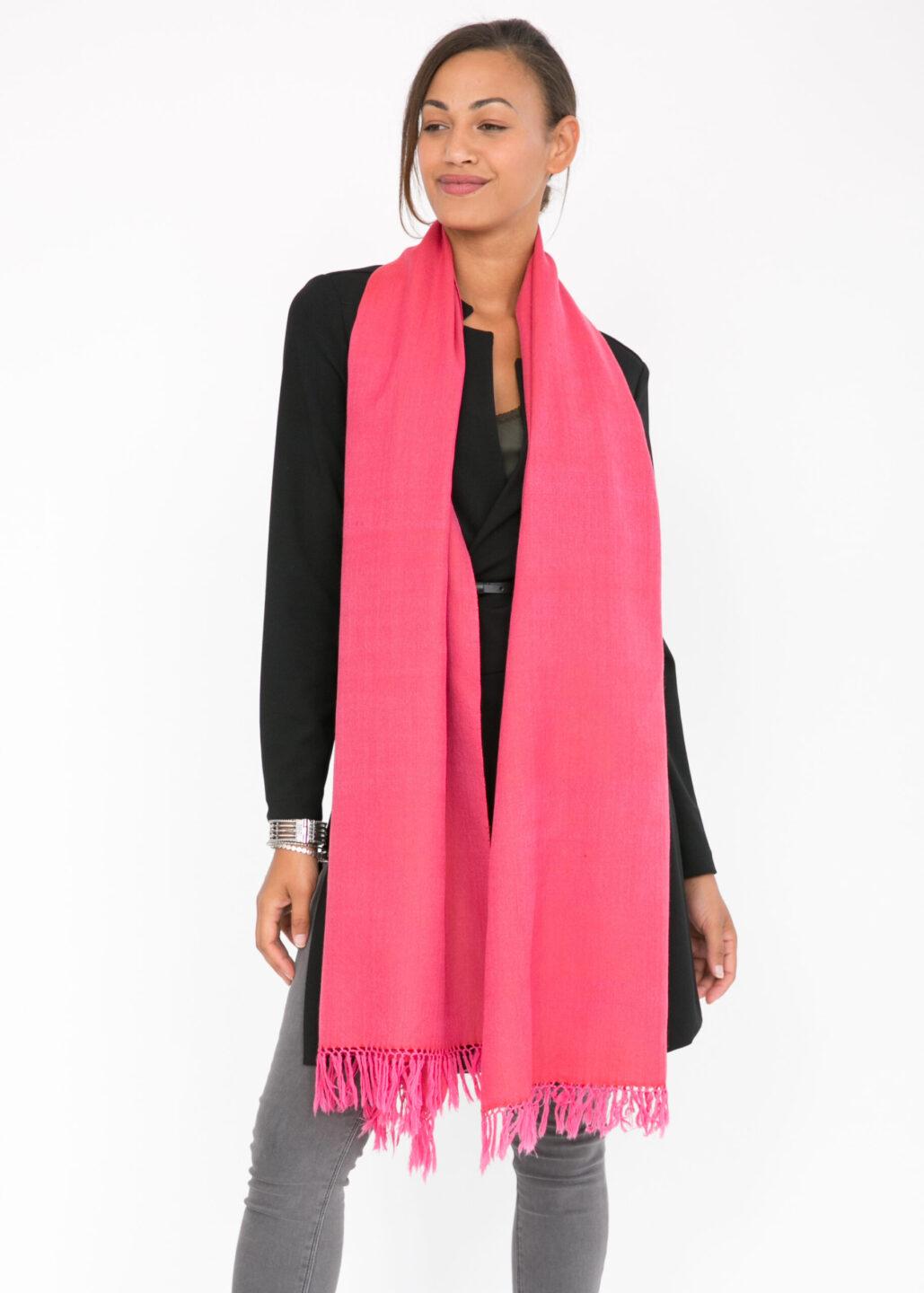 Herringbone Handloom Merino Wool Pashmina Scarf Coral 200 X 75cm