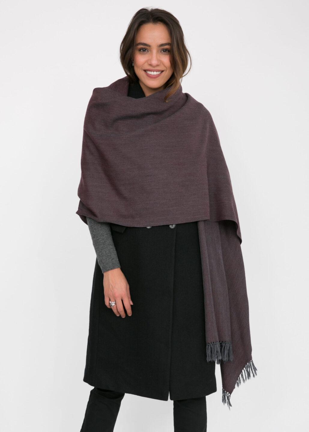Herringbone Scarf - Handwoven Merino Wool Wrap in Grey & Purple Mix - likemary