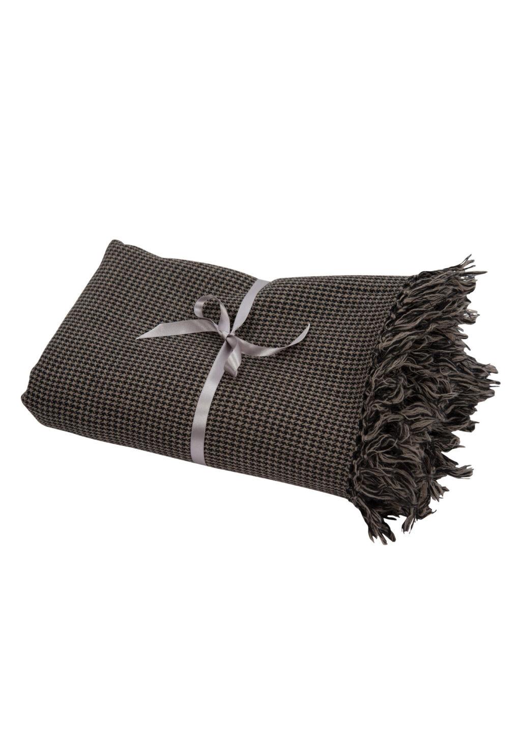 Houndstooth Handwoven 100% Merino Wool Throw and Oversize Blanket Scarf Mocha Brown