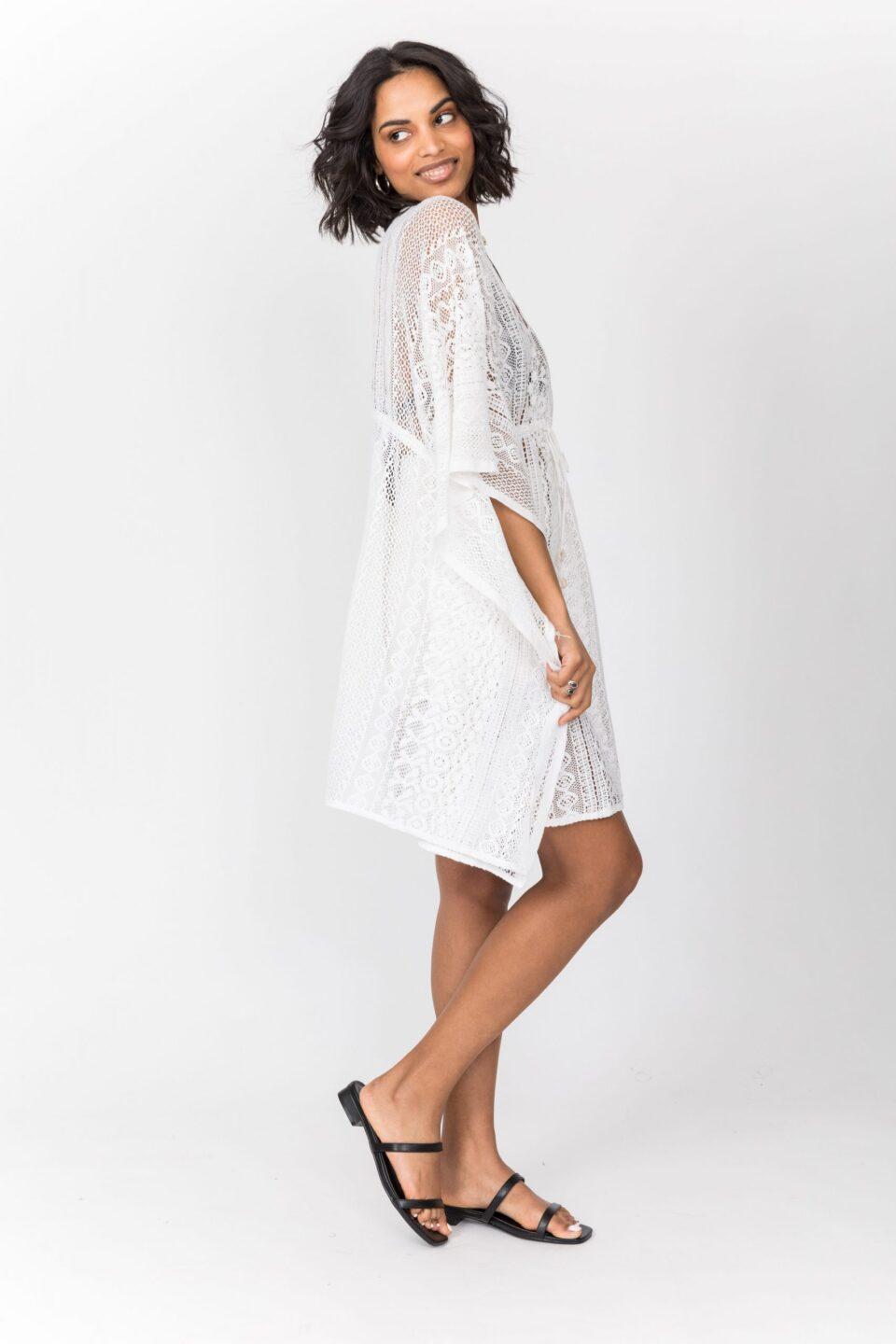 Lace Cotton Kaftan Cover - Up in White - likemary