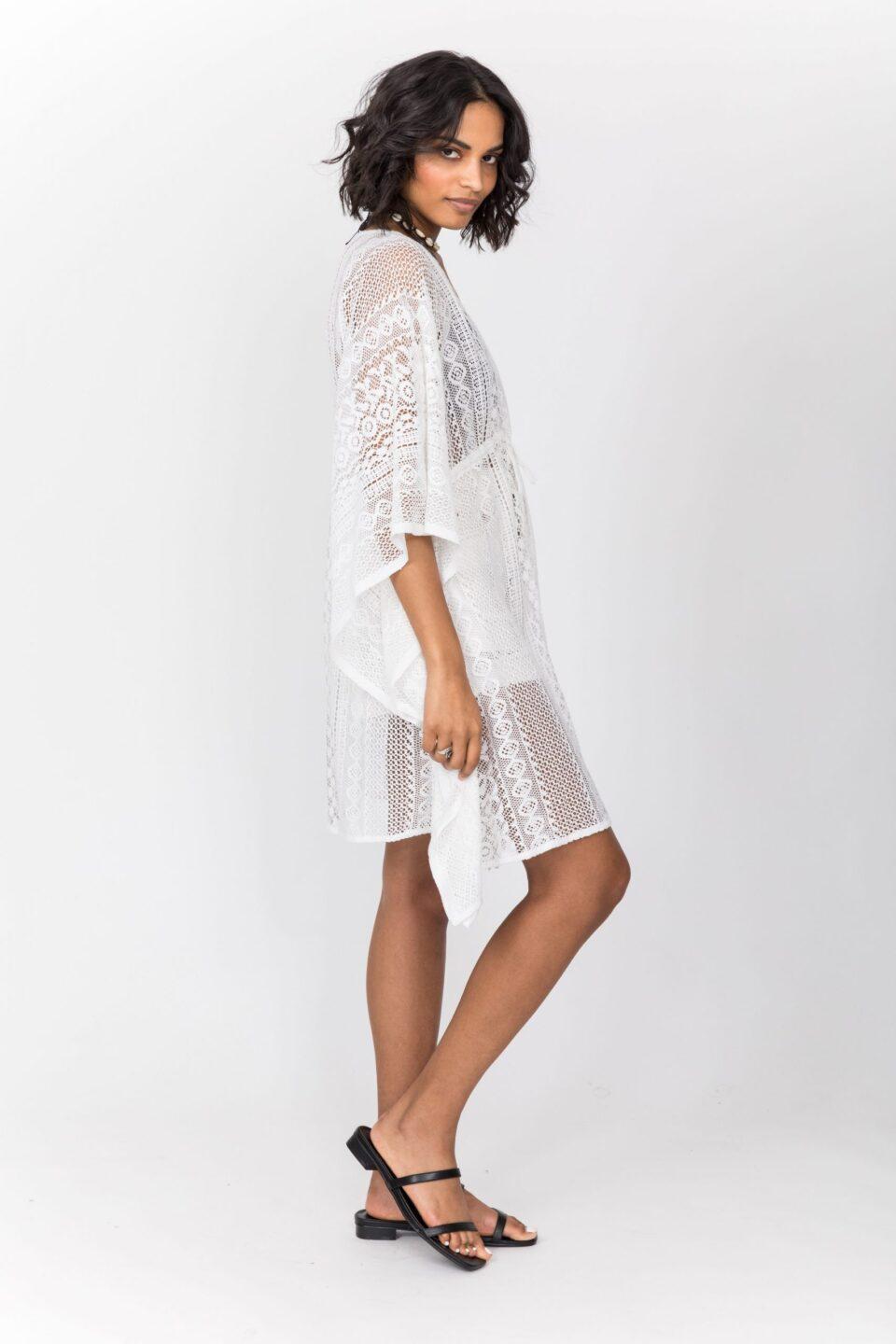 Lace Cotton Kaftan Cover - Up in White - likemary