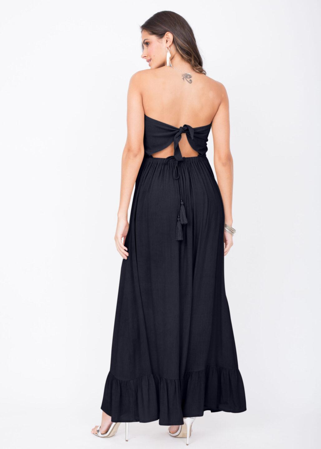 Maxi Dress Bandeau Tie Back Navy Blue - likemary