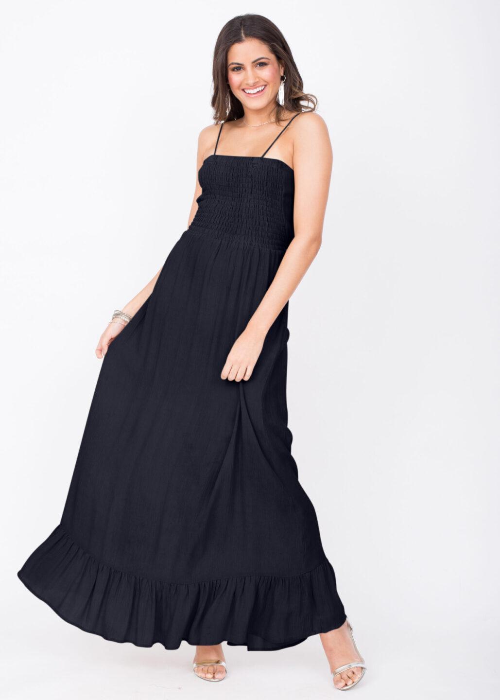 Maxi Dress Bandeau Tie Back Navy Blue - likemary