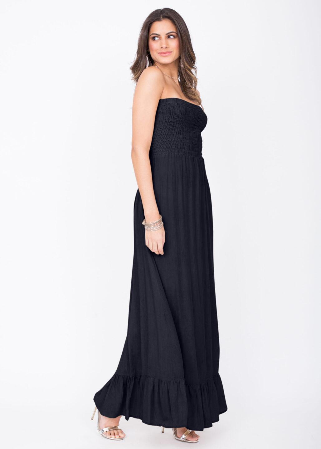 Maxi Dress Bandeau Tie Back Navy Blue - likemary
