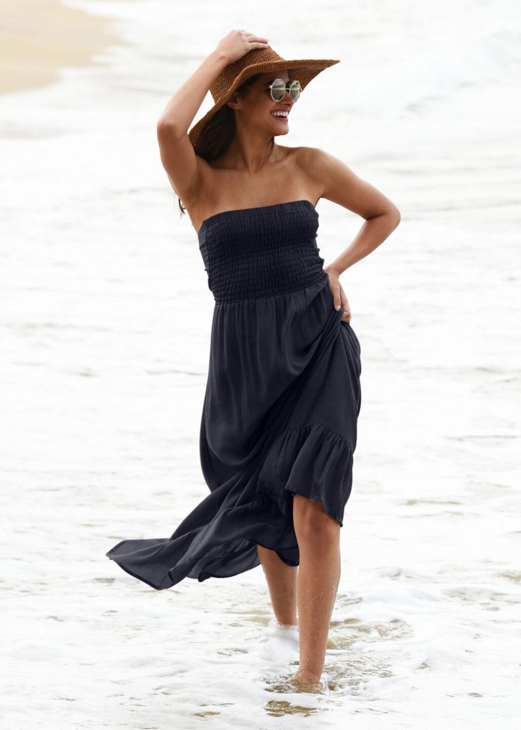 Maxi Dress Bandeau Tie Back Navy Blue - likemary