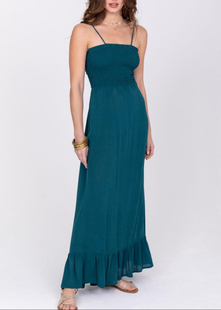 Maxi Summer Dress Bandeau Tie Back in Aqua Teal - likemary