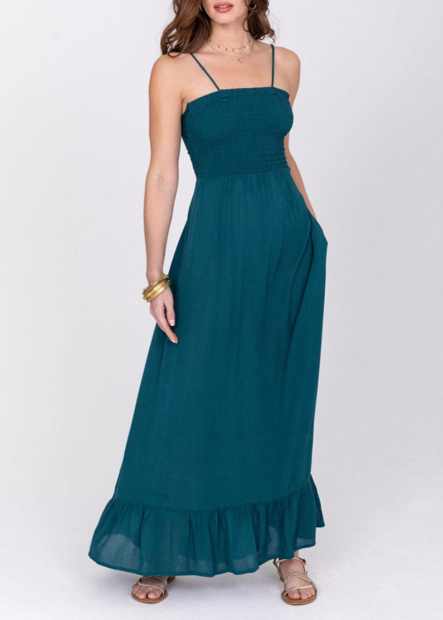 Maxi Summer Dress Bandeau Tie Back in Aqua Teal - likemary