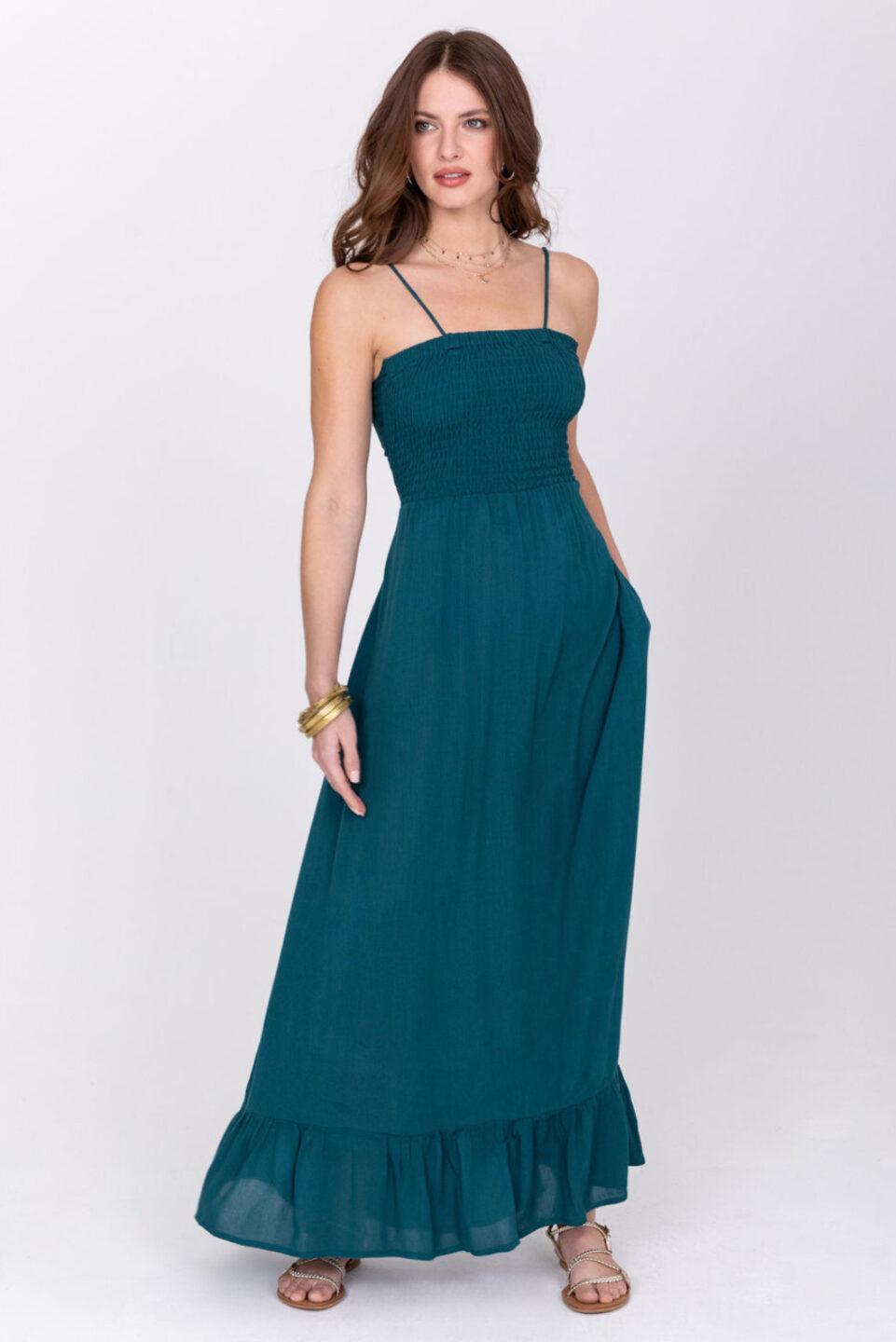 Maxi Summer Dress Bandeau Tie Back in Aqua Teal - likemary
