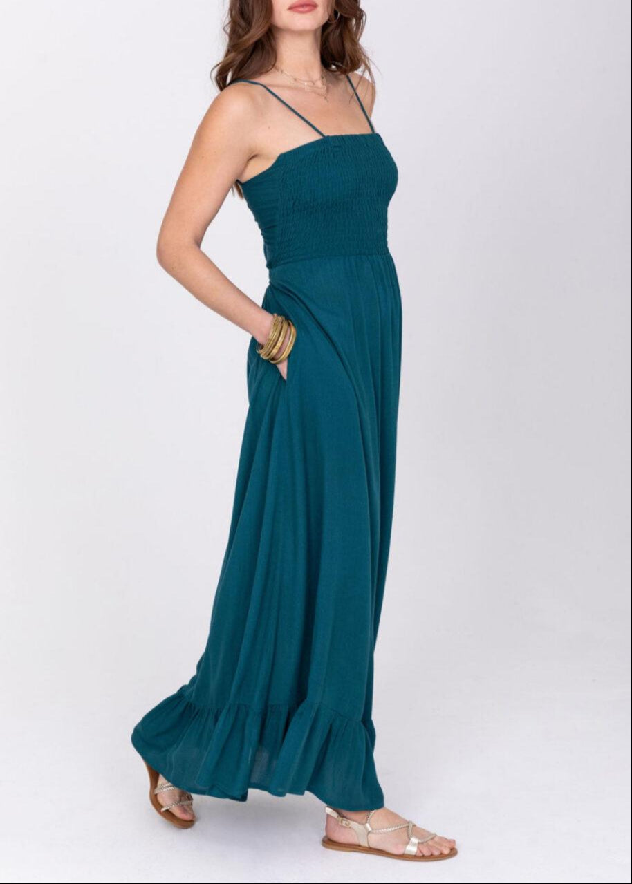 Maxi Summer Dress Bandeau Tie Back in Aqua Teal - likemary