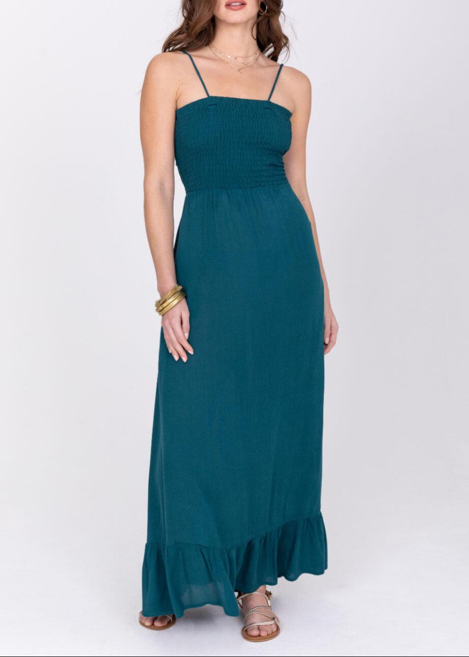 Maxi Summer Dress Bandeau Tie Back in Aqua Teal - likemary