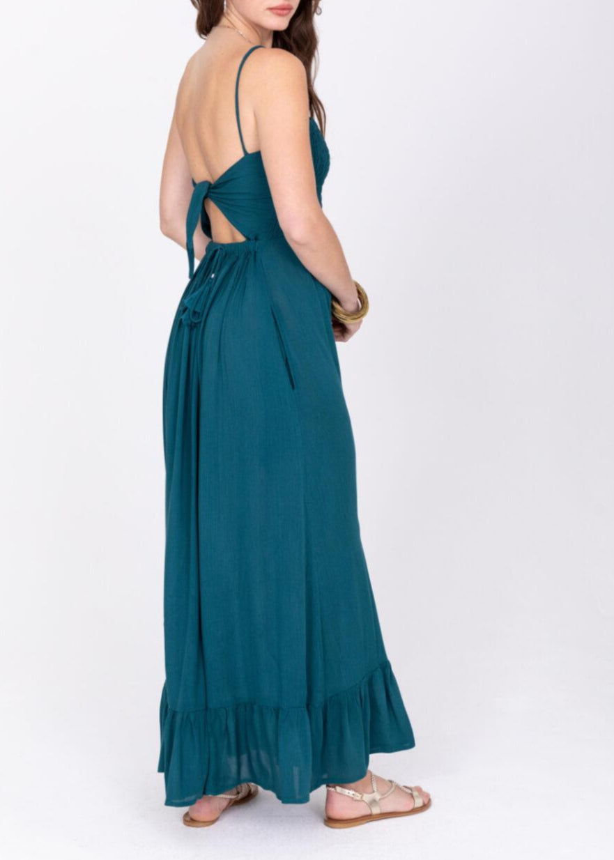 Maxi Summer Dress Bandeau Tie Back in Aqua Teal - likemary