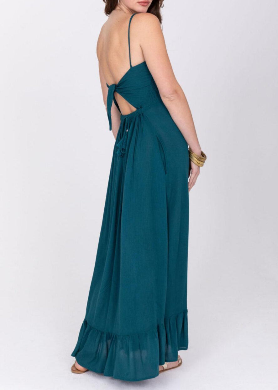 Maxi Summer Dress Bandeau Tie Back in Aqua Teal - likemary