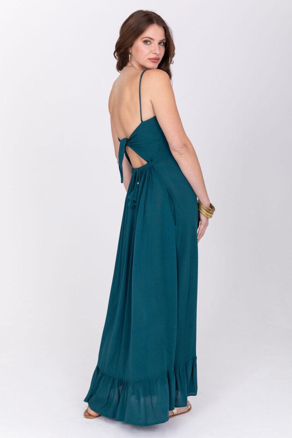 Maxi Summer Dress Bandeau Tie Back in Aqua Teal - likemary