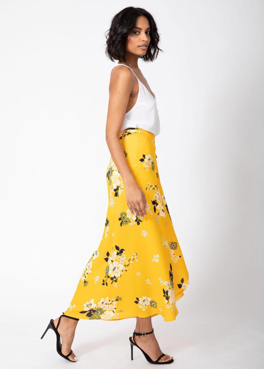 Maxi Wrap Skirt Yellow Floral Print - likemary