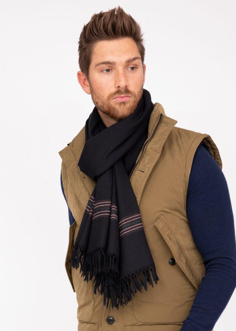 Men's Black Merino Wool Scarf â€“ Handwoven Mansi - likemary
