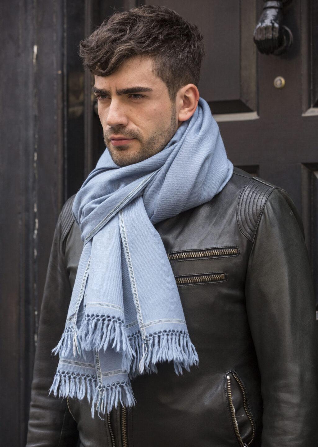 Men's Merino Wool Oversized Jeans Blue Scarf for Layering & Travel - likemary