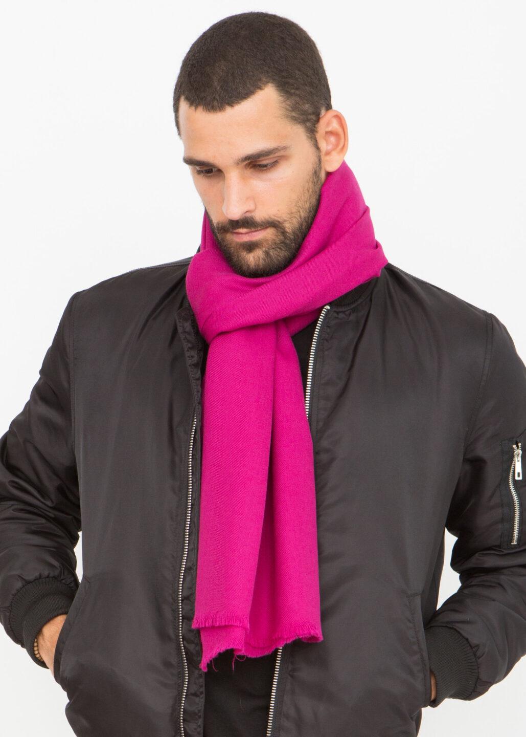 Men’s Oversized Merino Wool Scarf Fuchsia Pink - likemary