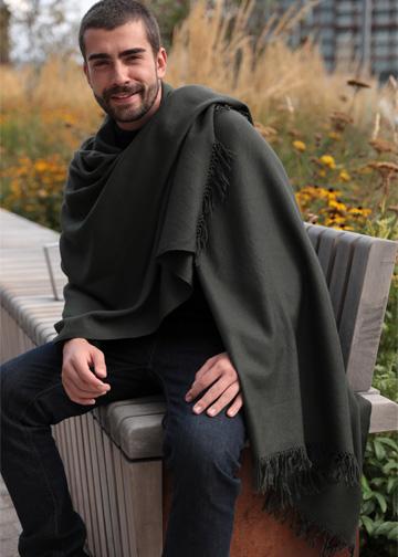 Men's Oversized Merino Wool Scarf in Camo Green Twill Weave - likemary