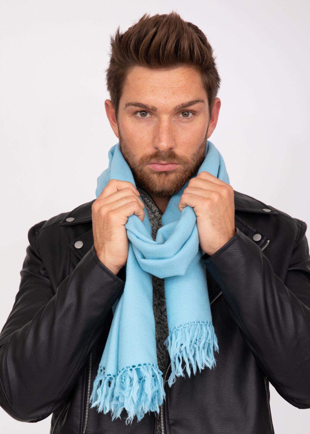 Men's Twill Handwoven Merino Scarf Crystal Blue 72 x 200cm - likemary