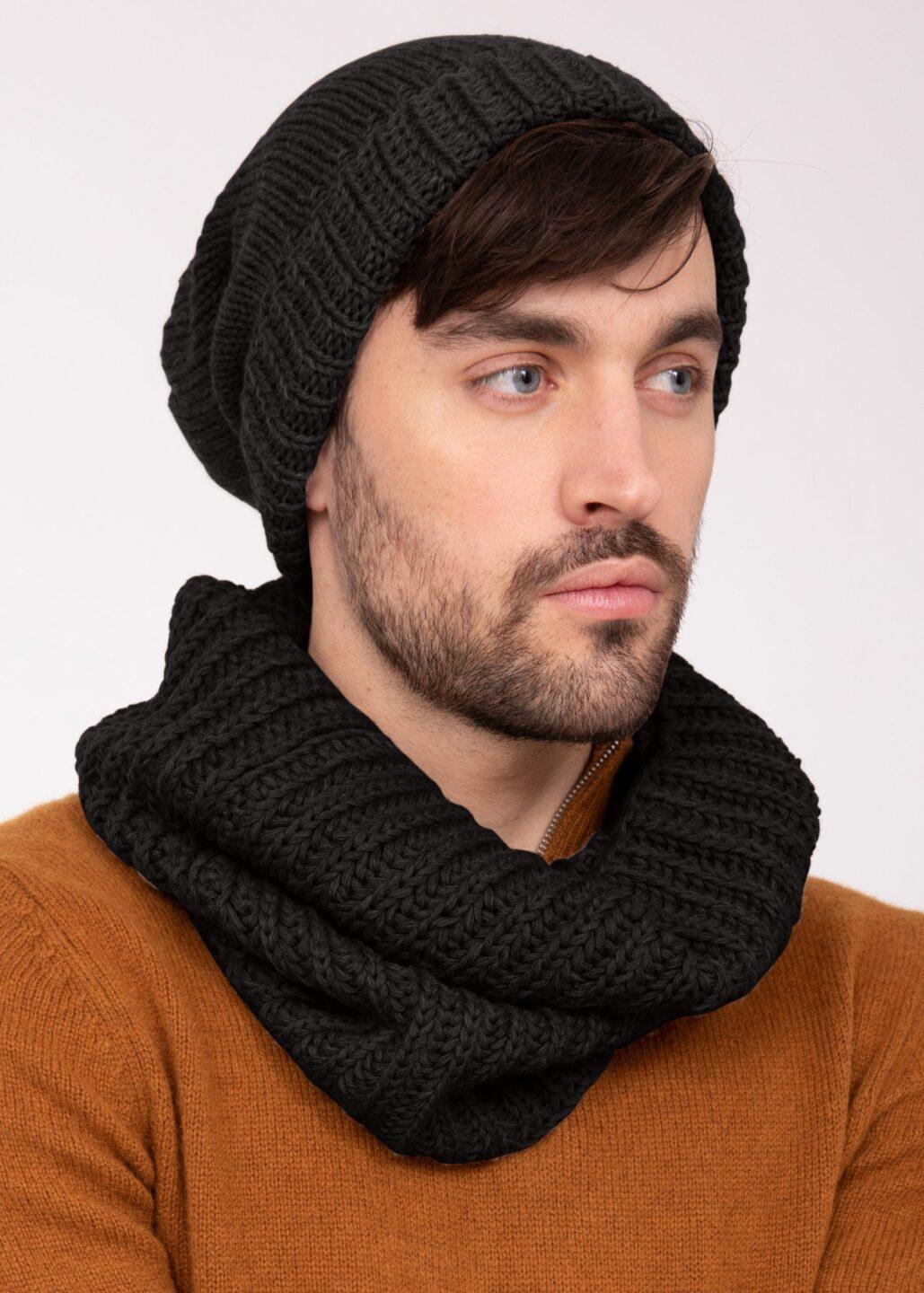 Merino Knitted Tube Snood Scarf Black - likemary