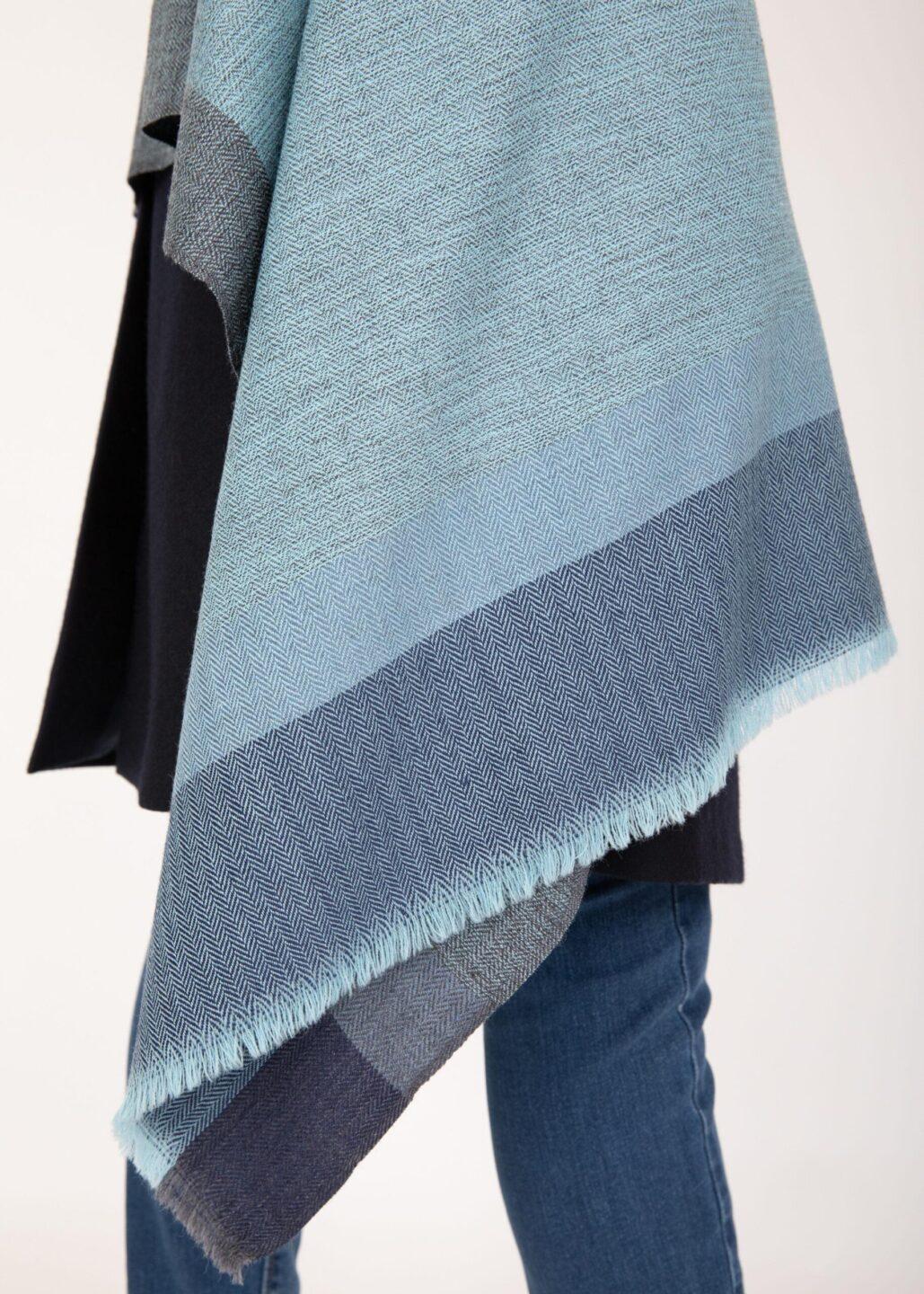 Merino Wool Blanket Scarf - Herringbone Weave in Blues - likemary