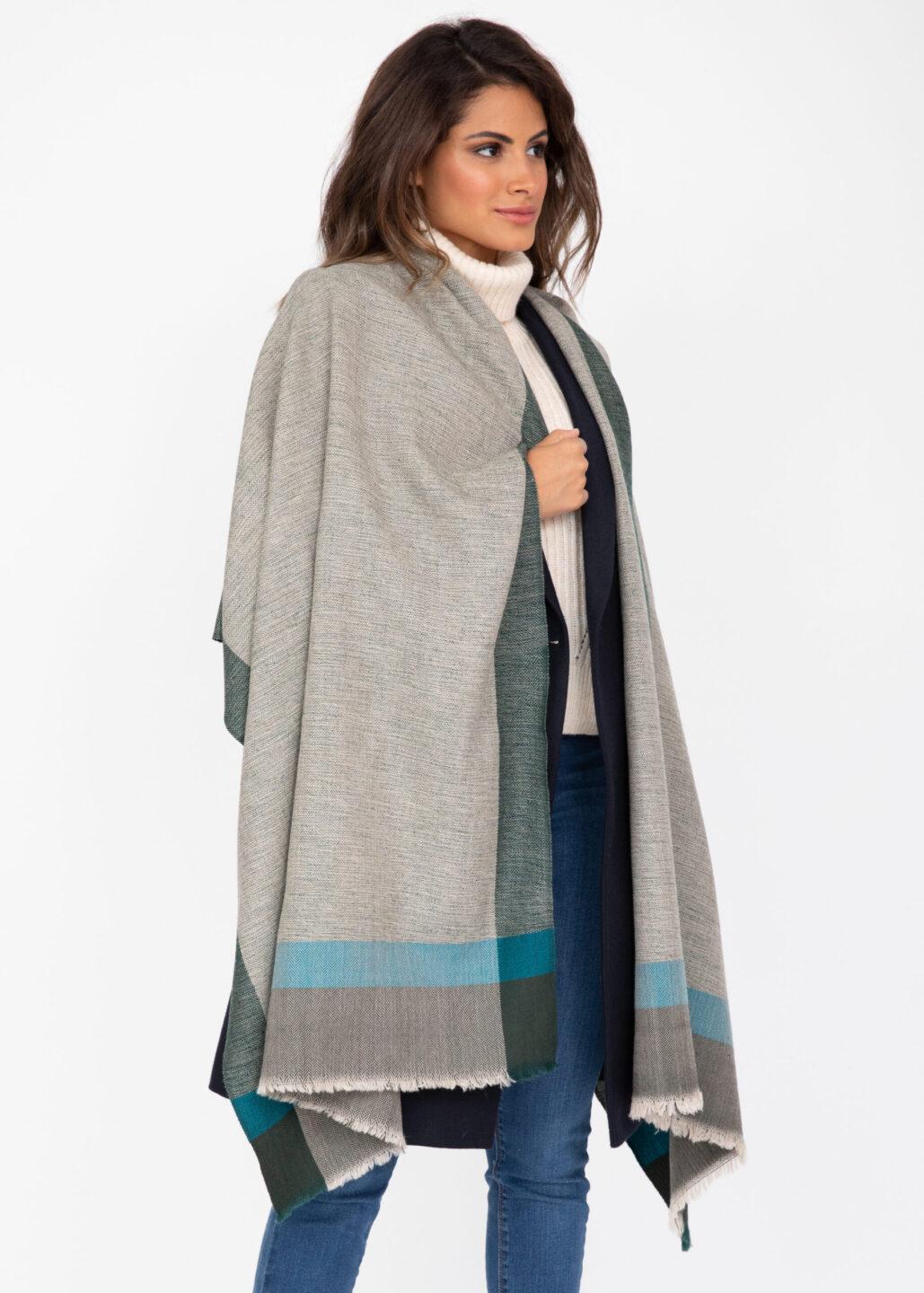 Merino Wool Blanket Scarf - Herringbone Weave in Greens - likemary