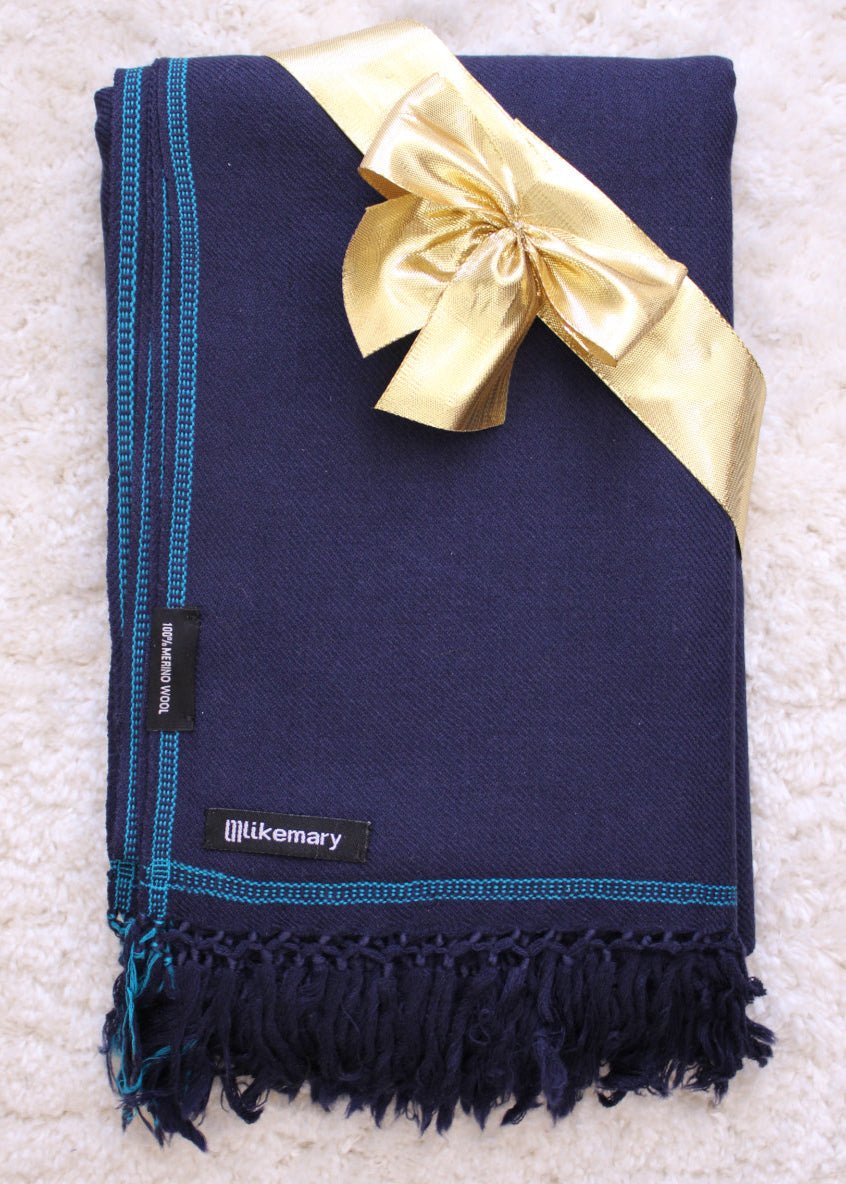 Merino Wool Shawl - Oversized Blue Scarf for Layering & Travel - likemary