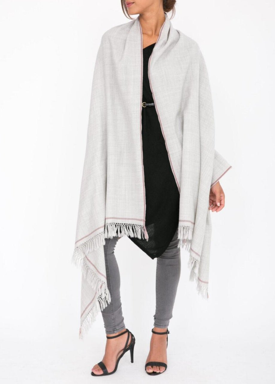 Merino Wool Shawl - Oversized Grey Scarf for Layering & Travel - likemary