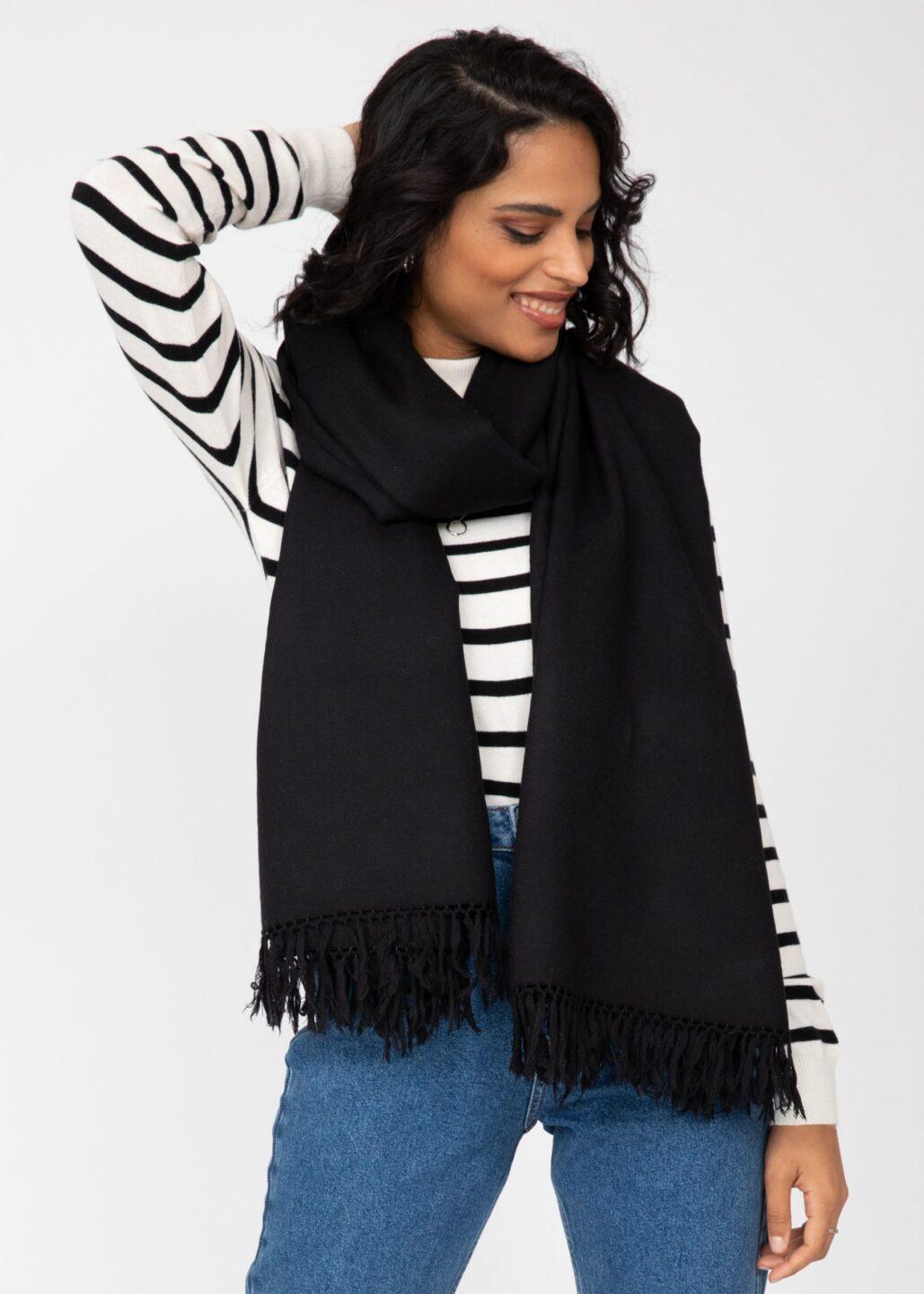 Multi - Use Handmade Blanket Scarf & Travel Wrap in Black - likemary