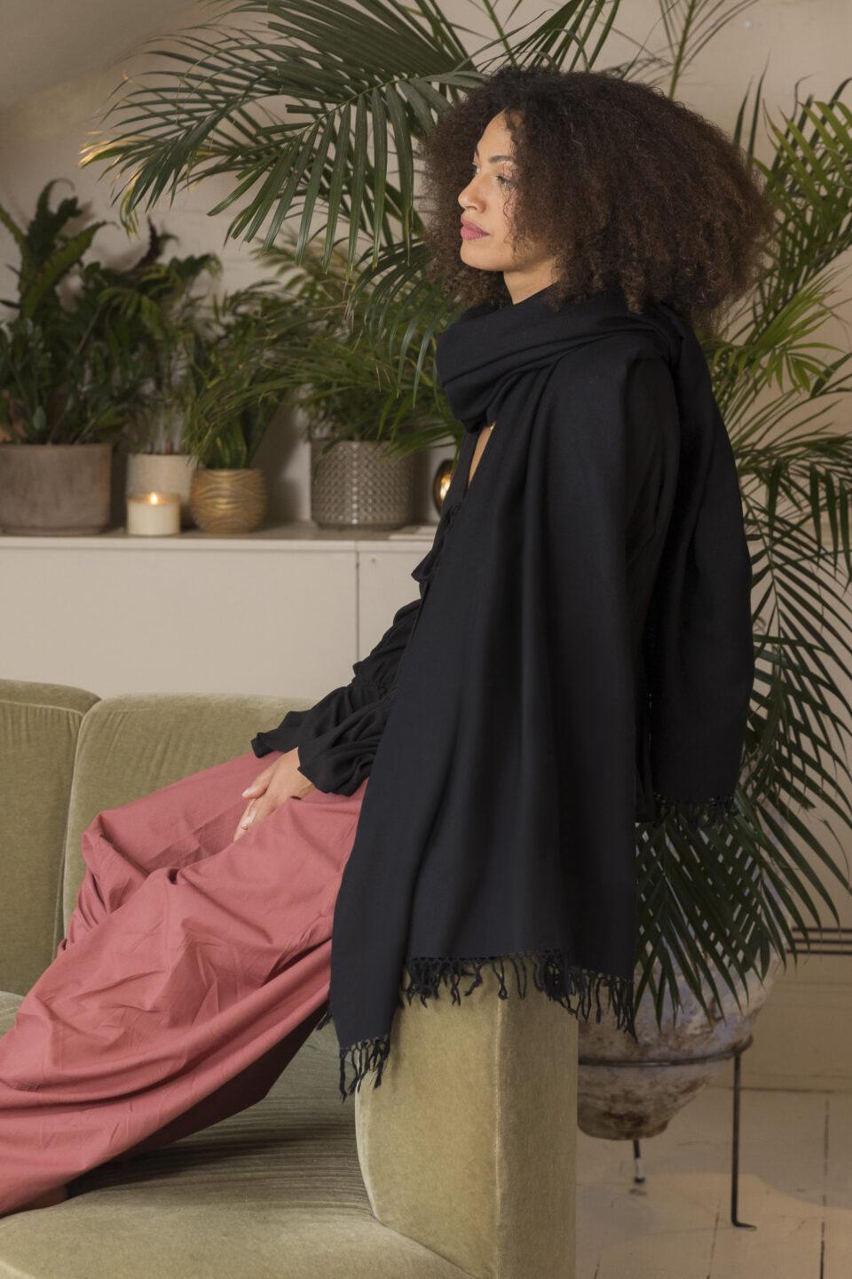 Multi - Use Handmade Blanket Scarf & Travel Wrap in Black - likemary