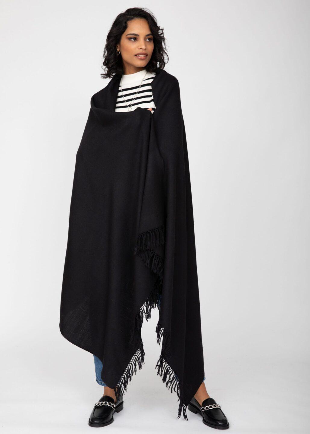 Multi - Use Handmade Blanket Scarf & Travel Wrap in Black - likemary