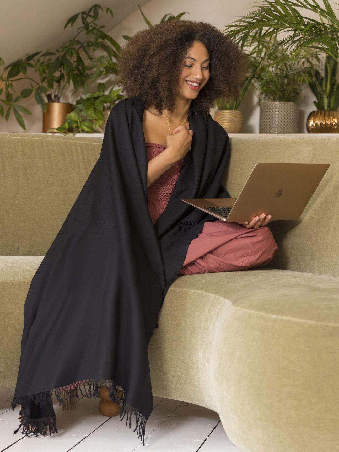 Multi - Use Handmade Blanket Scarf & Travel Wrap in Black - likemary