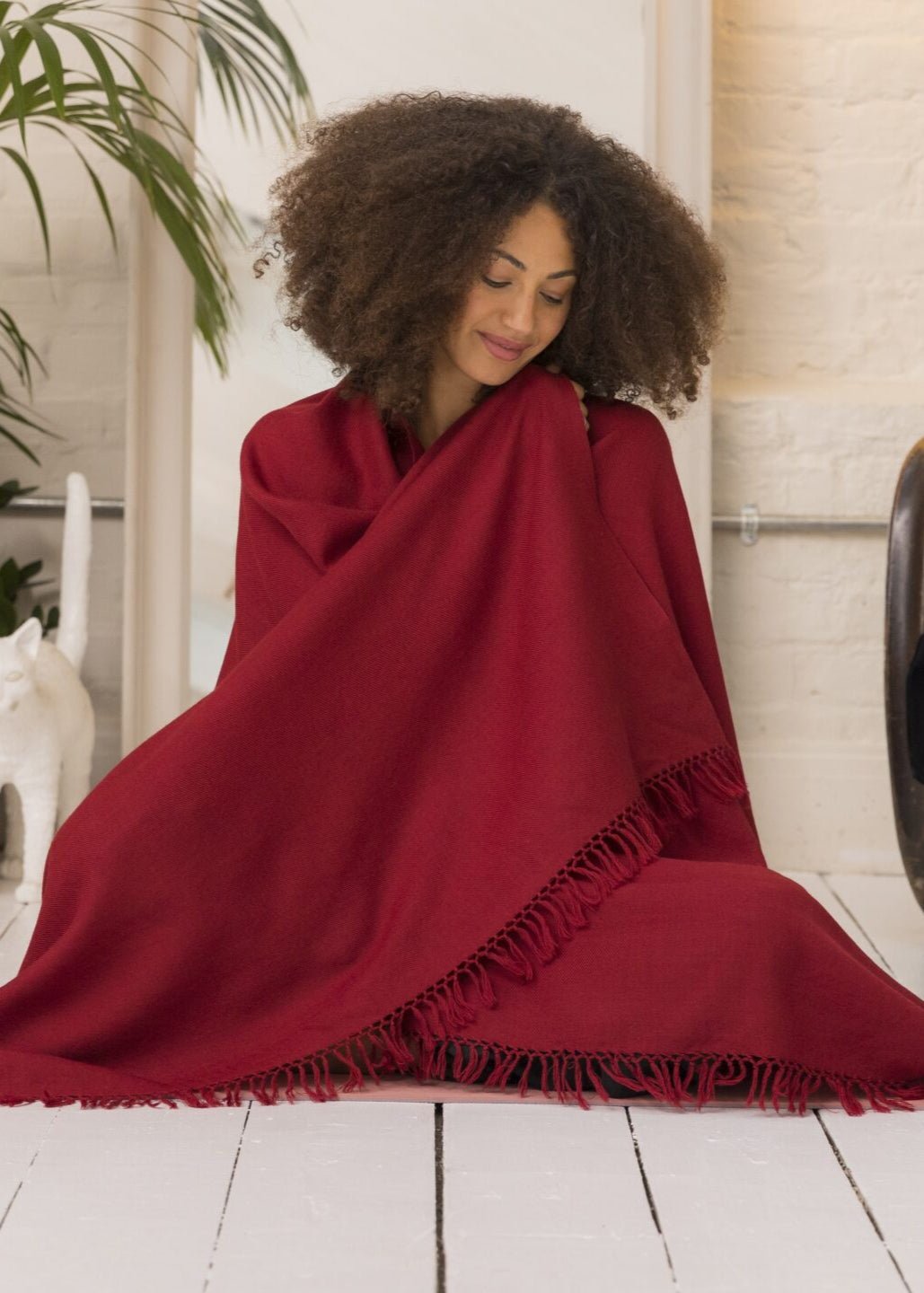 Multi - Use Handmade Blanket Scarf & Travel Wrap in Deep Red - likemary