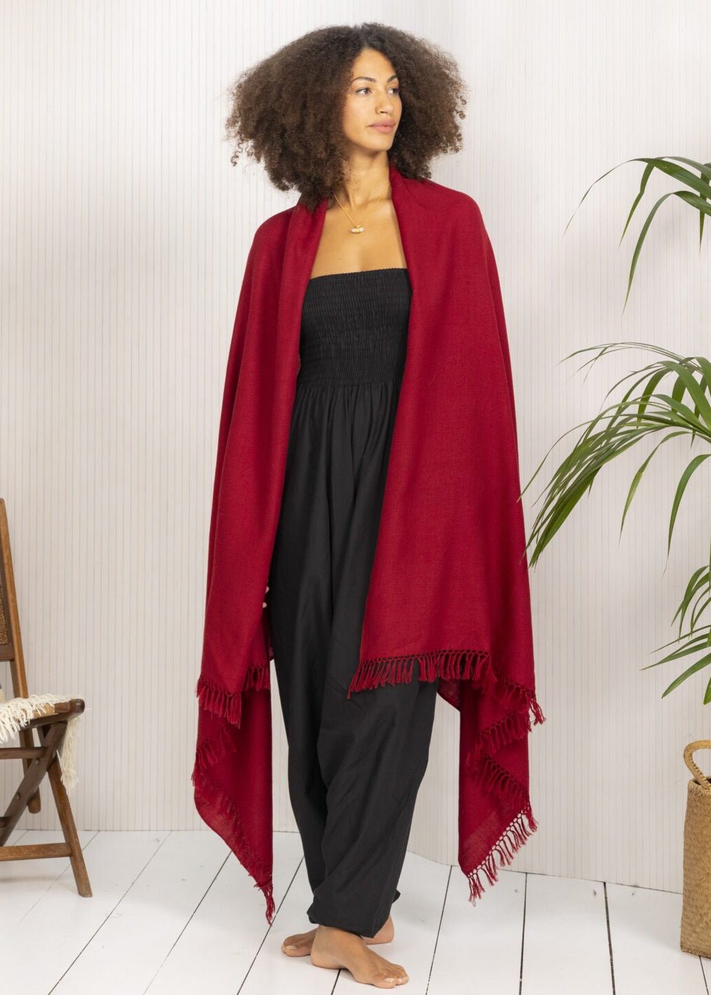 Multi - Use Handmade Blanket Scarf & Travel Wrap in Deep Red - likemary